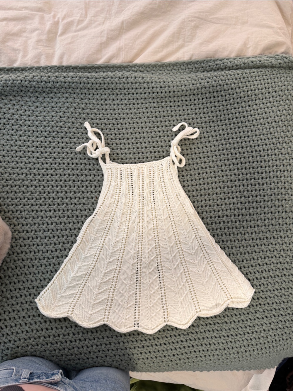 Altar'd State Cream Knit Tie-Shoulder Shell